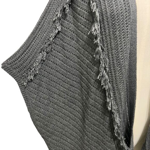 Ella Moss Womens Gray Yarn Fringe Crochet Short Sleeve Boho Cardigan Sz XS/S - Picture 3 of 11
